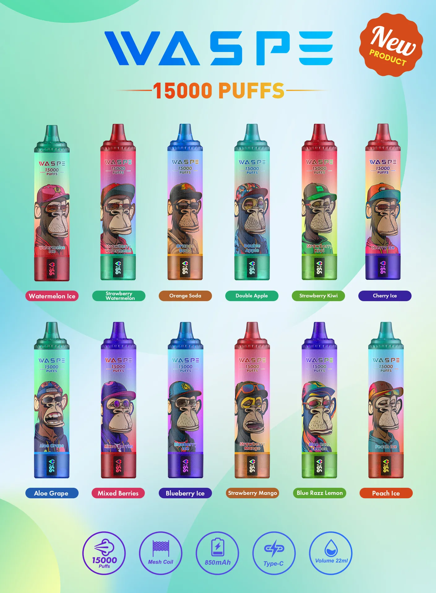 Puff Original Waspe Eco Dabwoods Одноразовые einweg Vapes Перезаряжаемые Puff Vape 15000 Puff 15k Puffs Vapers E Cigarette Smart LCD против Randm Tornado Fumot Bang 12000