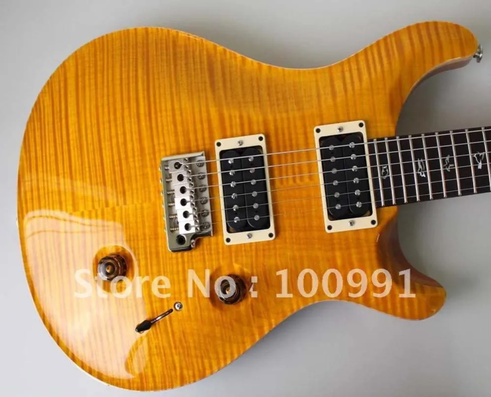 24 Privat lager Paul Smith Yellow Flame Maple Top Electric Guitar White Pearl Birds Inlay Tremolo Bridge Whammy Bar1766129