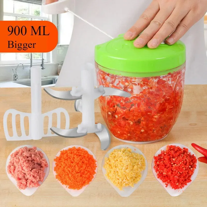 2024 900ML Multifunction High Speedy Design Vegetable Fruit Twist Shredder Manual Meat Grinder Chopper Garlic Cutterfor manual meat chopper