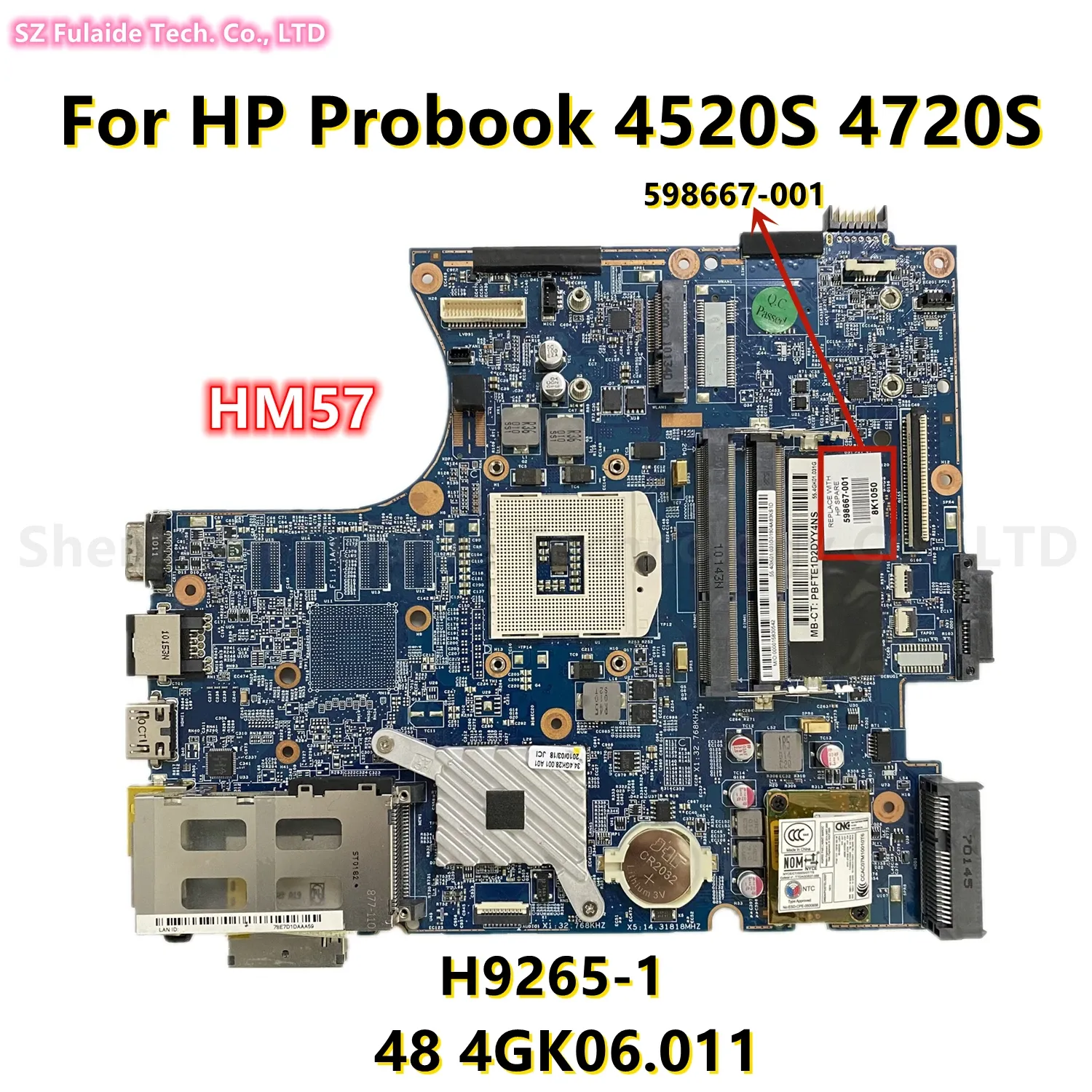 HP ProBook 4520S 4720SラップトップマザーボードのマザーボードHM57 CPUおよびH92651 48 4GK06.011 598667001 598667501 5986601