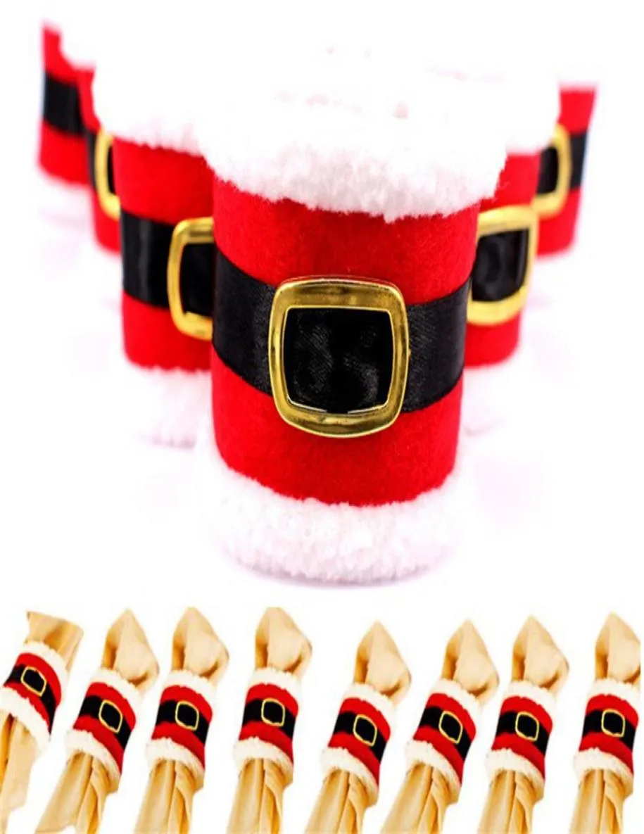 Jul Santa Claus Belt Buckle Servettringar Rings Bröllop Bankett Middagsdekor Servete Serviette Hållare Bord Dekorationer JK1910XB5836015