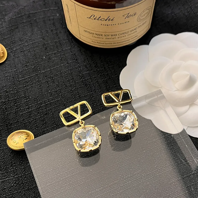 Lyxvarumärkesdesigner 18K guldpläterad studhänge örhänge klippkedja geometrisk tjej kristall rhindiamon örhängen bröllop fest smycken