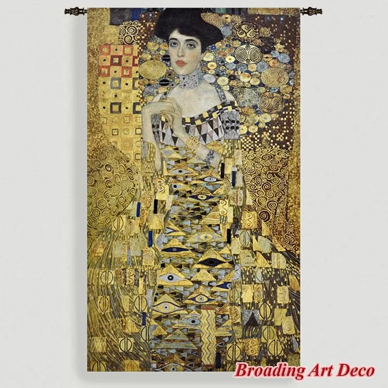 Tapisseries énormes Gustav Klimt Portait Adele Bloch-Bauer I (Golden) Tapestry Wall suspendu Jacquard Weave Gobelin Art Decoration 140x242cm