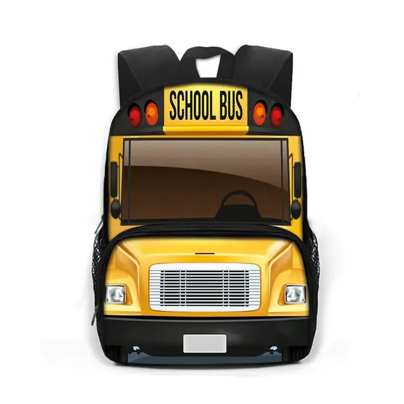 Cute Cartoon School Bus Print Cars Backpack 13 Inches For Boys And ...