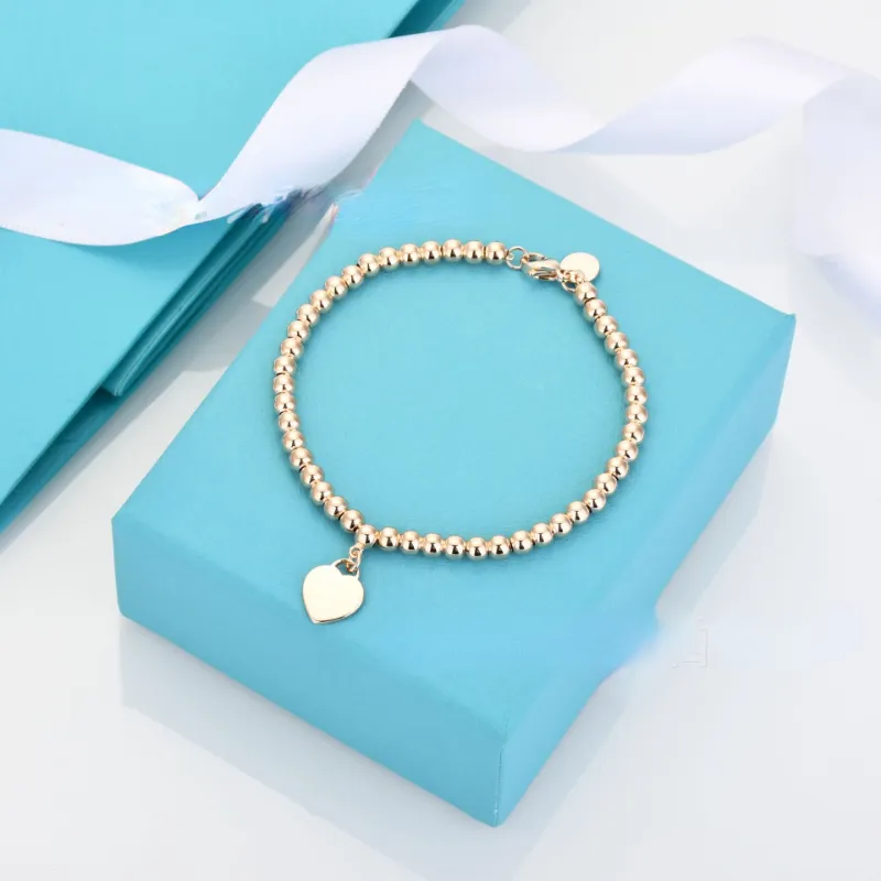 Леди-дизайнерские браслеты в форме сердца 4-миллиметровый браслет из шарика белый медный покрытый розово-золотым стальные буквы. Классические 15-21 см