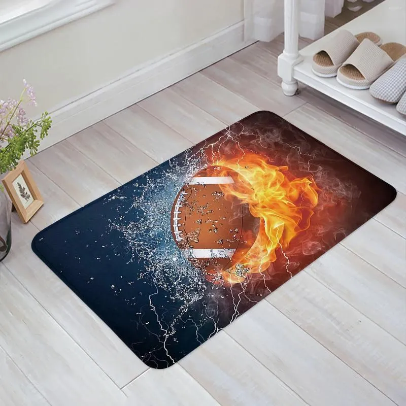 Carpets Rugby Football Water Fire Home Decoration Décoration Flanelle Soft Living Carpet Cuisine Balcon Ratage de chambre à coucher