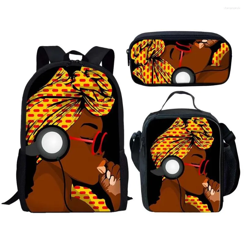 Zaino cartone animato novità cool divertenti ragazze africane 3d stampato 3 pezzi/set di borse da scuola per alunni laptop daypack borse da pranzo