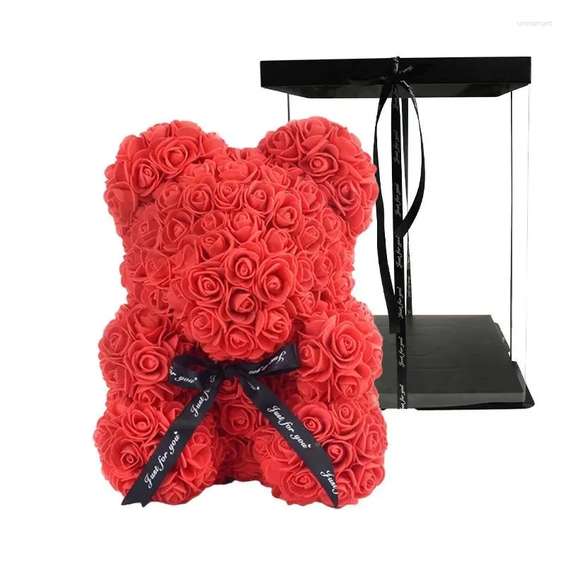 Fleurs décoratives Gift de la Saint-Valentin 25cm Rose Bear avec boîte Cadeaux en peluche artificiels pour Mom Girl Girld