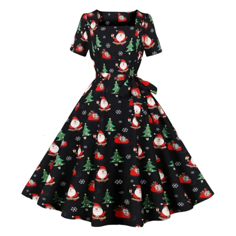 Save Big on Bulk Square Neck Party Dress Christmas Print Square Neck Short  Sleeved Slimming Party Casual And Elegant Knee Length Dress Womens Carnival  ...