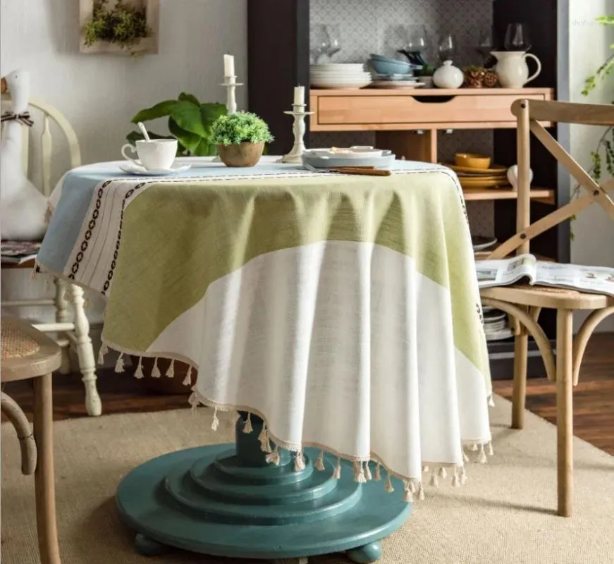 Tala de mesa de 150 cm de algodão e linho redondo elegante capa de jantar de decoração caseira Mantel Redondo de Mesa