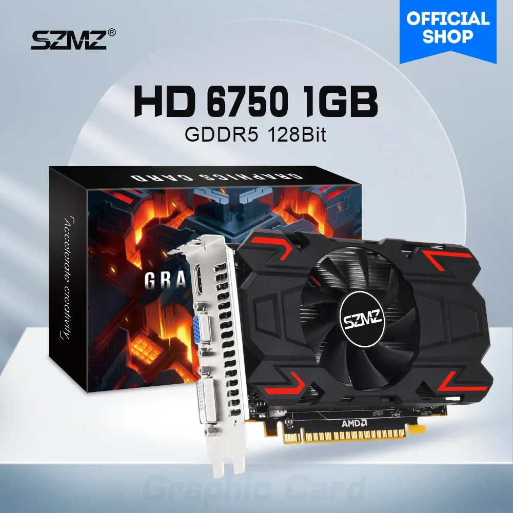 Pads SZMZ GDDR5 HD 6750 Grafische kaart 1GB 128Bit HD6700 -serie Videokaart HD6750 Grafische kaarten GPU voor pc