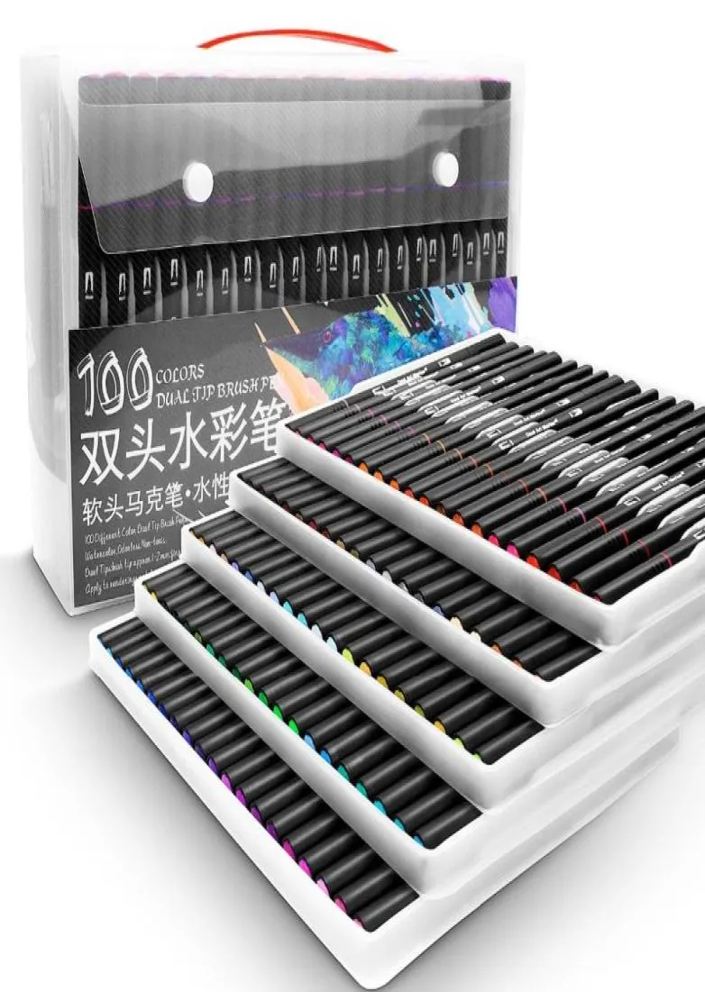 486072100 Color Watercolor Markers for Drawing Painting Set Professional Water Coloring Brush Pen Set Dual Tip for School4797017