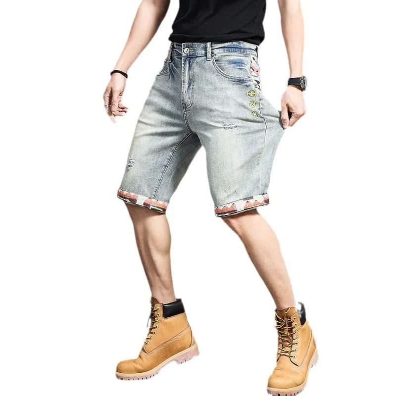 Summer Kids Childern Thin Ripped Shorts Jean Men Knee Knee Pocket Pocket Designer Meggar