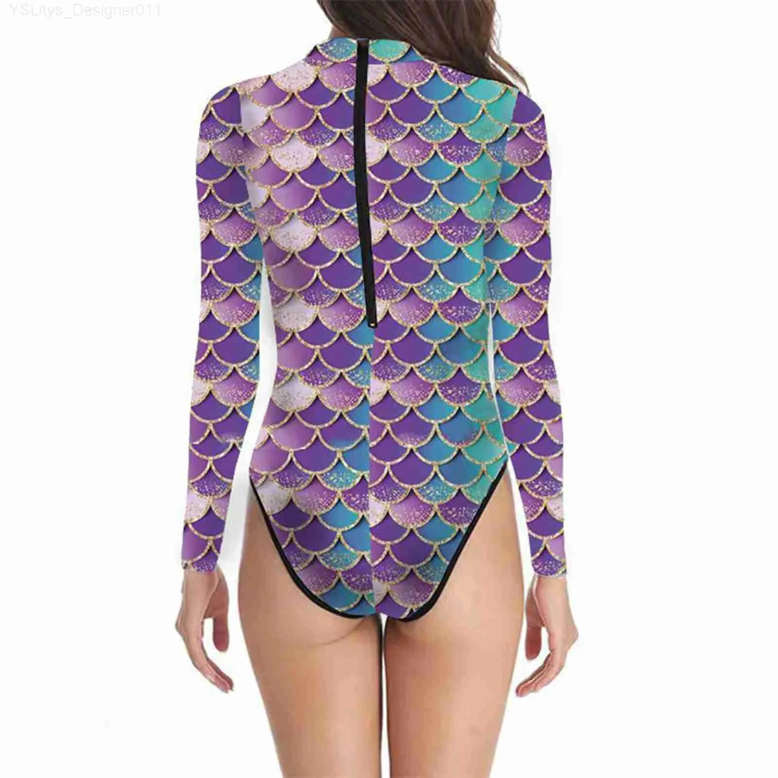 Mermaid One Piece Swimsuit With Long Sleeves And Fish Scales Scale Print For Women Perfect For Pool Parties Beach Surfing And Rush Guard Swimwear Style C240407 From Yslitys designer011 9.22 DHgate.Com