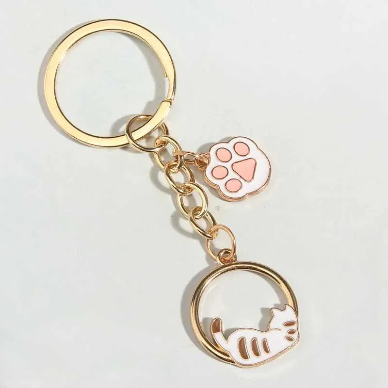 Keychains Lanyards söta emalj Keychain Cat Paw Key Ring Animal Chains Pet Gifts For Women Men Handbag Accessorie Car Keys DIY Handgjorda smycken Q240403