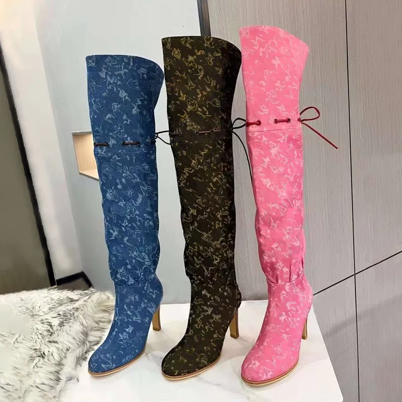 Save Big on Bulk Knee High Canvas Boots Knee High Designer Boots Over The  Knee Boots High Heeled Knee Boots Print Canvas Fashion Shoes Canvas Zipper 