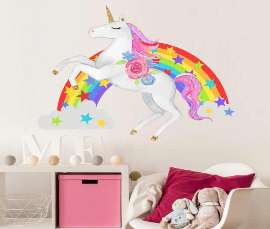 Retail barn Rainbow Star Unicorn Wall Stickers Home Decor Art Wall Sticker Children Waterproof Decal Wallpaper Girls Bedroom Decor8939607