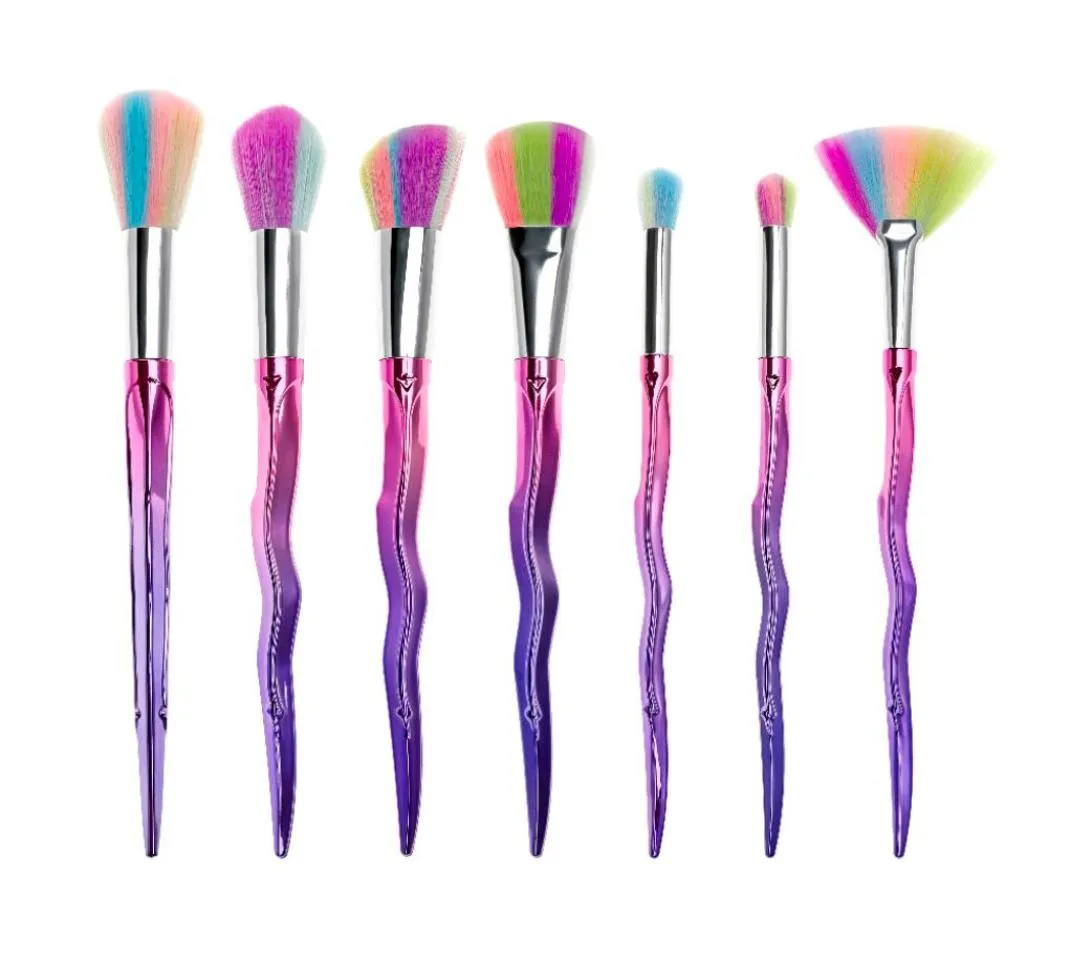 7pcs Rainbow Makeup Brushes Foundation Powder Eyeshadow Blush Brush Pince Conorne Brochas Maquillaje Make Up8910411