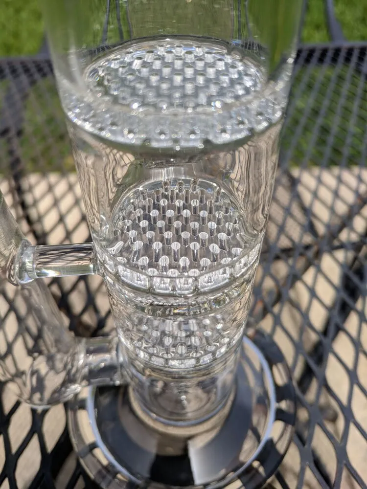 13" inch Glass Water Pipe Bong - Triple Honeycomb + Showerhead Percolators