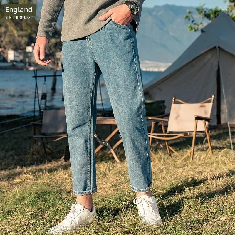 Herr jeans yingjuelun 2024 casual trendiga märke ljus färg rak byxor bred ben tvättad lös passform stor storlek