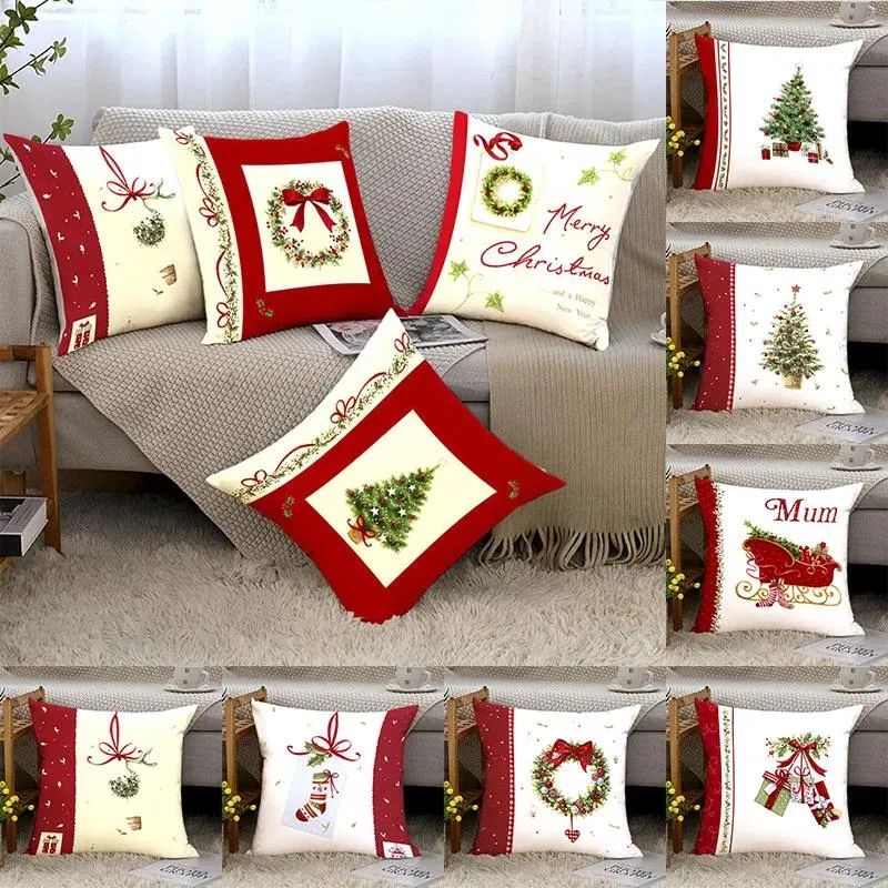 Pillow Red Christmas Case plusieurs pièces Collocation gratuite cadeau Peach Velvet Imprimé Sofa Cover Home Decoration