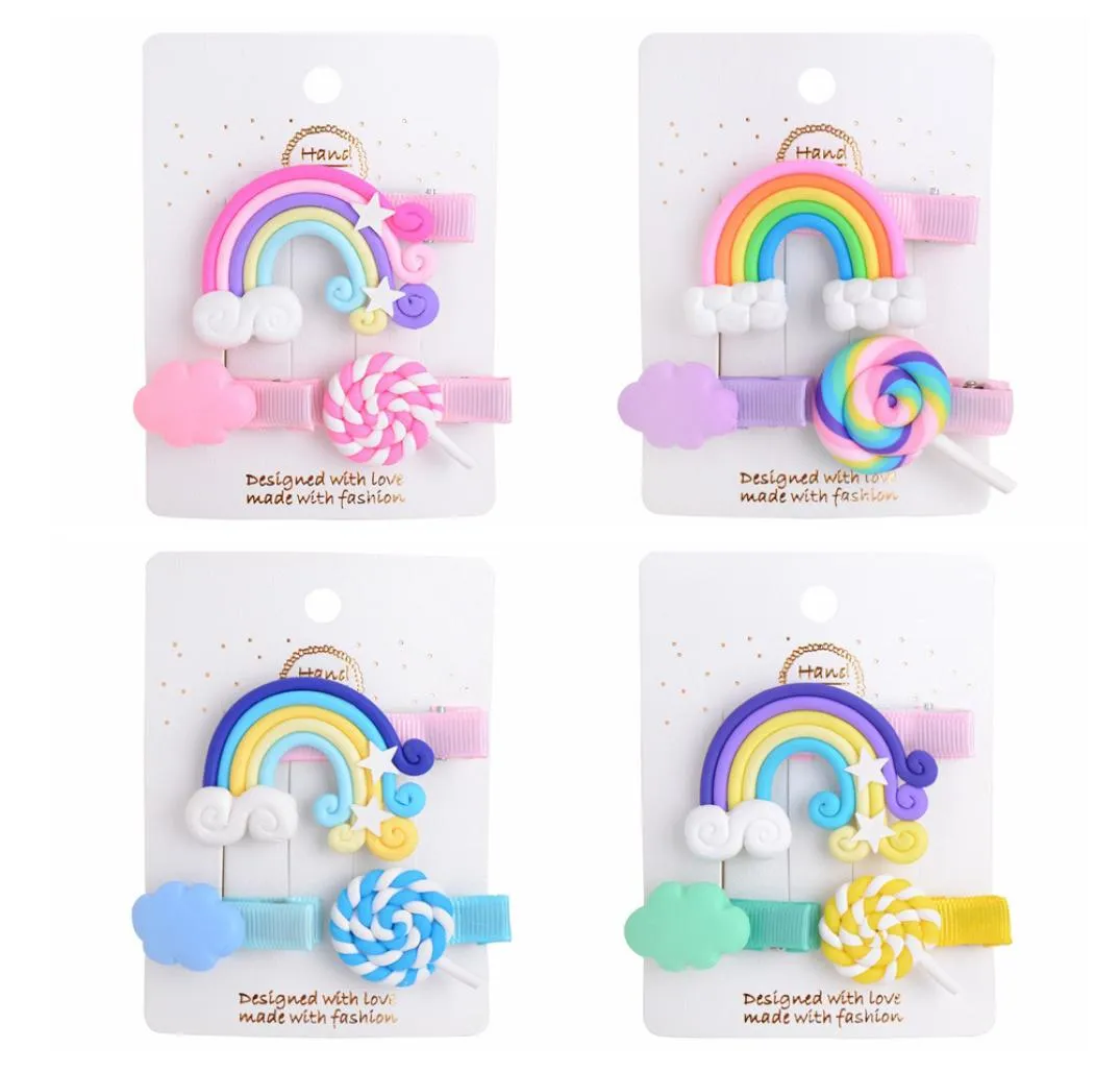 Baby Girls Barrettes Lollipop Cloud shape Rainbow Clips Hairpins Infant Colorful Hairgrips Children Wrapped Safety BB Clip Kids Ha3923034