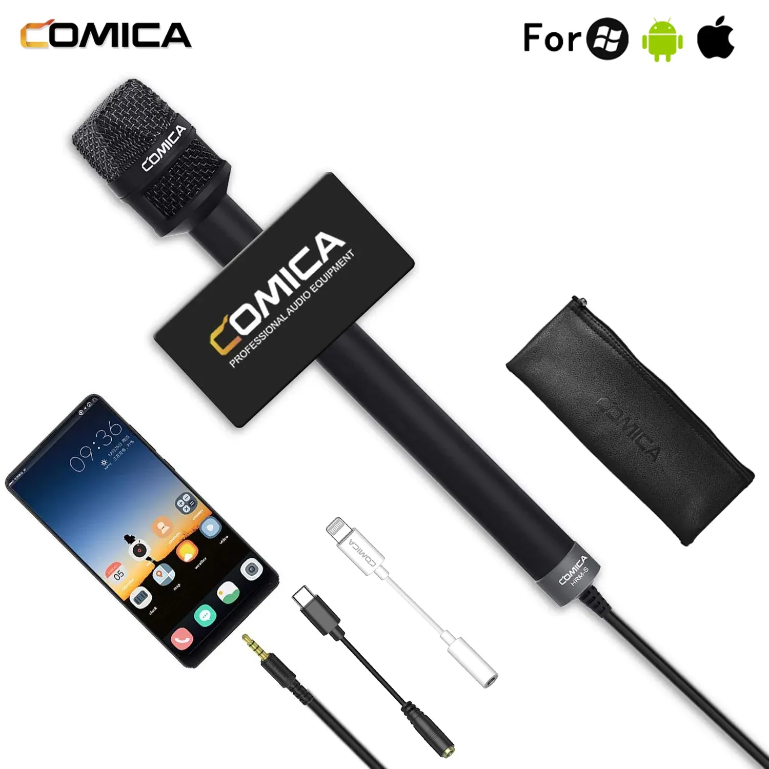 Microfoons Comica CVMHRMS CARDIOID CONDENSER Interview Microfoon voor iPhone/iPad Android -telefoon DSLR -opnamemicrofoon voor kerken