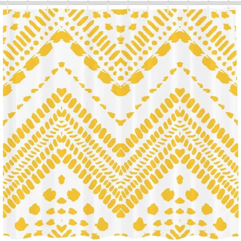 Duschgardiner Fashion Curtain Yellow HerringBone Handmålat aztekmönster med prickat vattentätt tyg Badrumsdekoratio