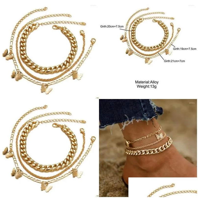 Anklets Female Summer Gold Color For Women Butterfly Mtilayer Chain Ankle Bracelets Girls On Leg Beach Jewelry Drop Delivery Dhbpt