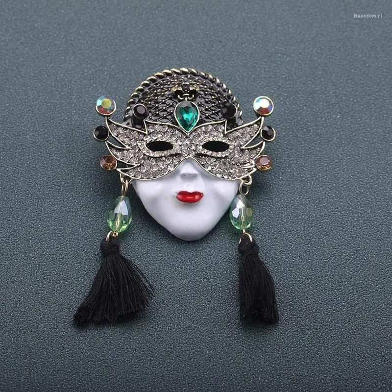 Broscher vintage emaljskådespelare mask för kvinnor män klassisk inlagd strass metall brosch stift unika design charm smycken