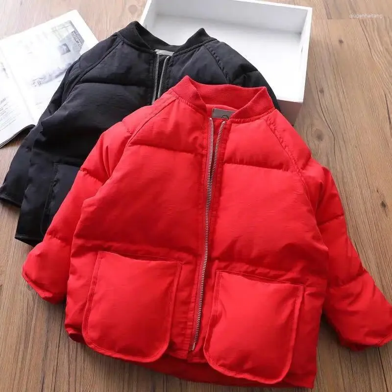 Вниз пальто зимнее детское пиджак круглый шея красные черные мальчики девочки 2to6 лет твердые утолщенные теплые для одежды