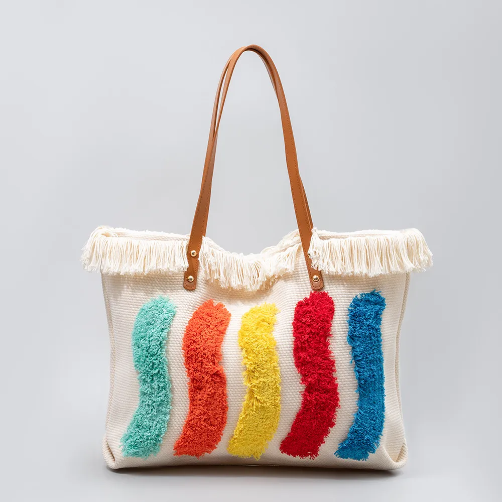 Rainbow Colorful Beach Tote Women's Bag's Bag's Premium Tela Nappelle Borse di alta qualità di alta qualità di grande capacità per pendolare per spalle da porta