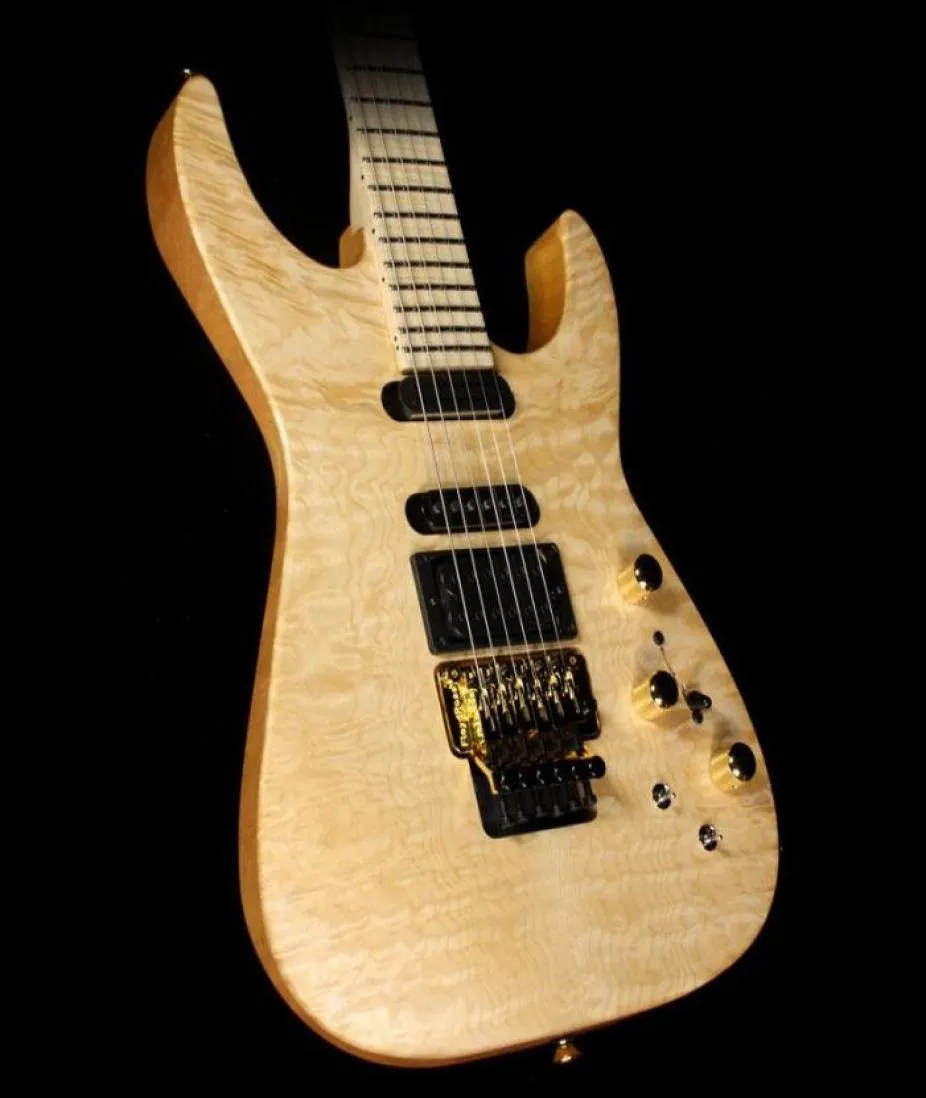 PC1 personnalisé Phil Collen Qulit Maple chlore guitares électriques Natural Maple Finderard Floyd Rose Tremolo Active Pickups 9V BAT4606192