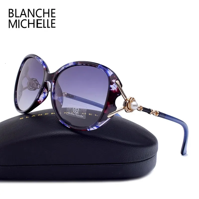 Blanche Michelle Lunettes de soleil polarisées de haute qualité Femmes Brand Designer UV400 Gradient Sun Verres Pearl Oculos avec boîte 240402