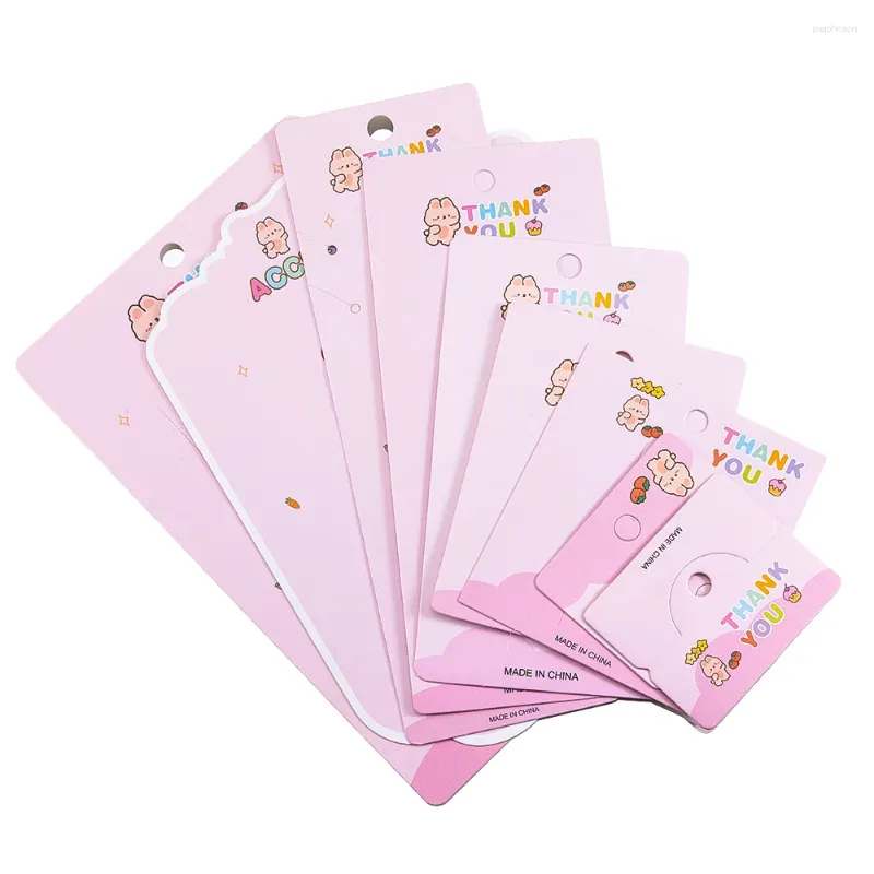 SCHECHES DE BIELLY 20pcs Pink Series Kraft Paper Carte for PackagingDisplay Thanks Words Multi-Size Assing Girls Hair Clip Hairpin