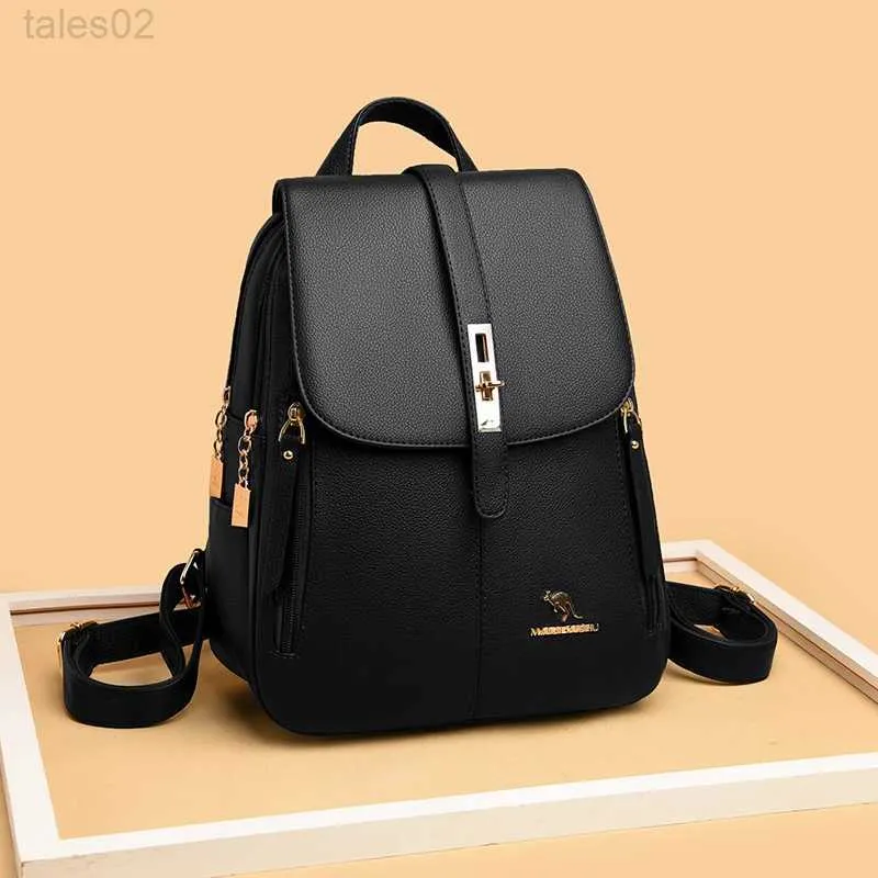 Bolsas multifuncionais Inverno 2023 Backpack de couro feminino Bolsa de ombro de moda Viagem Mochilas Escola YQ240407