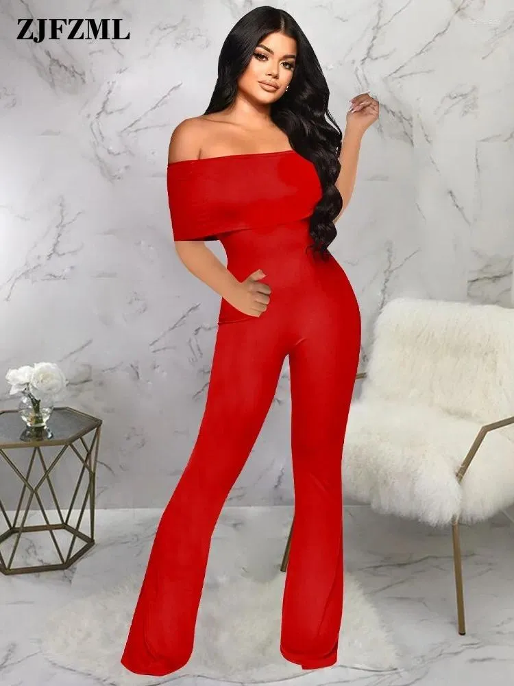 Neon One Piece Flare Romper Off Shoulder Summer Jumpsuit for Women
