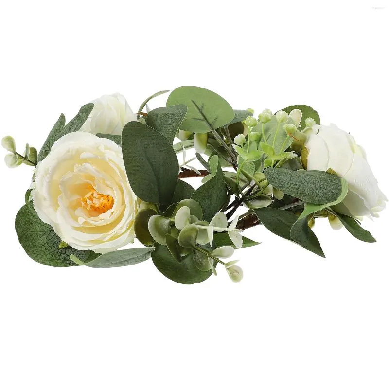 Dekorative Blumen verjüngen Kerzen Kerzenstick Girlande Säule Kränze Tisch Weihnachten Rose Party Ringringe für Säulen weiß