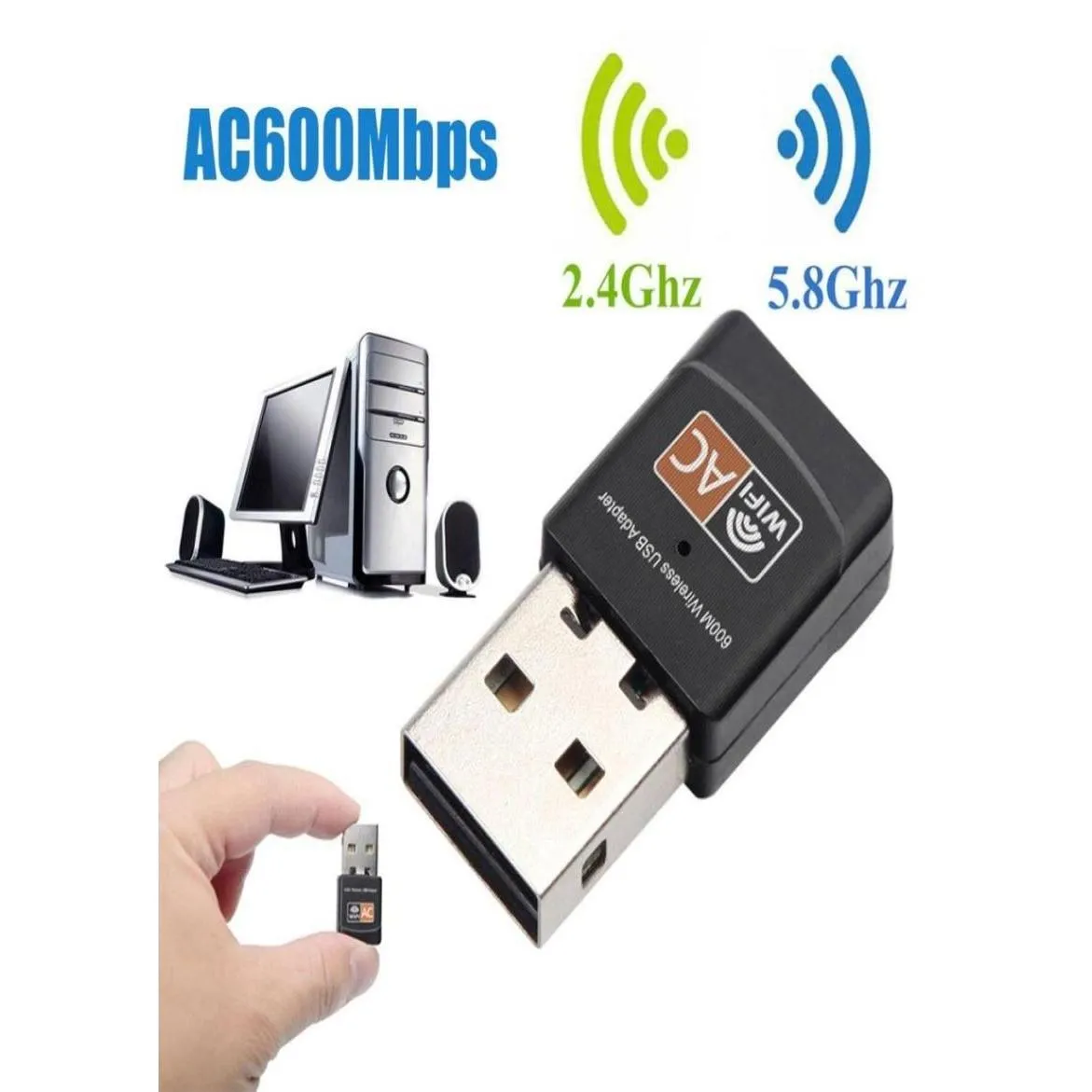 Adaptadores de rede Adaptador Wi -Fi USB20 600 Mbps Banda dupla 58GHz Antena USB Ethernet PC LAN DONGLE sem fio Receiver CA.