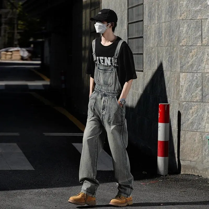 Retro Japanese Style Denim Overalls for Men - Heavyweight, Loose