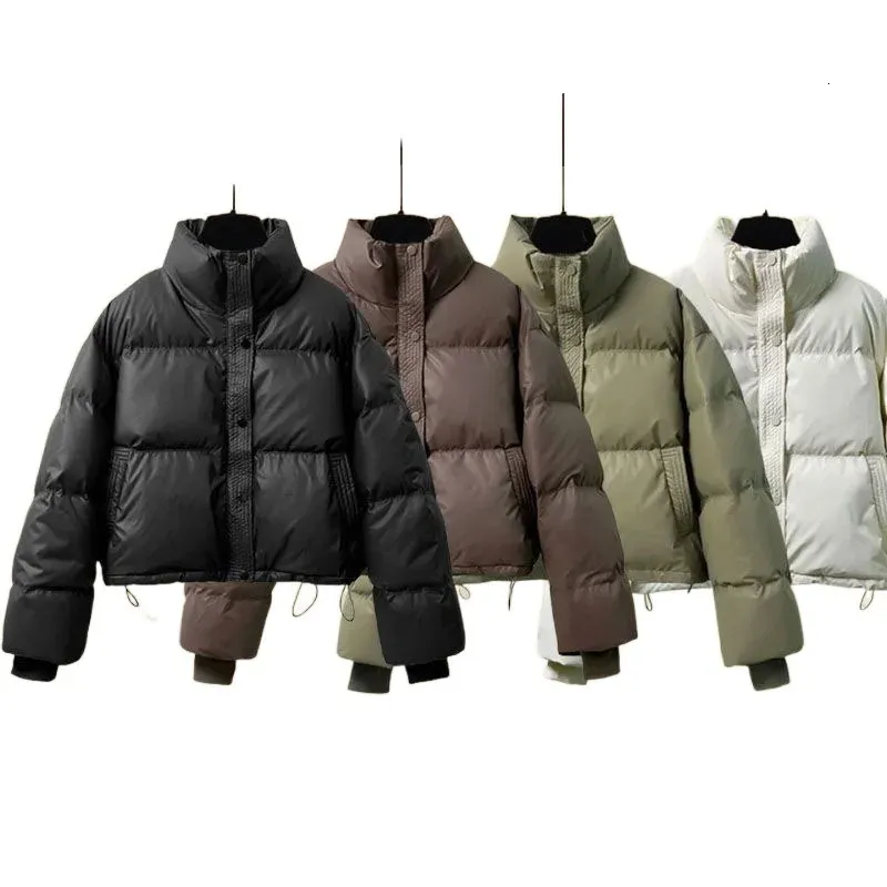 Women's Pu Leather Crop Inflatable Parka Jacket - Y2K Fashion
