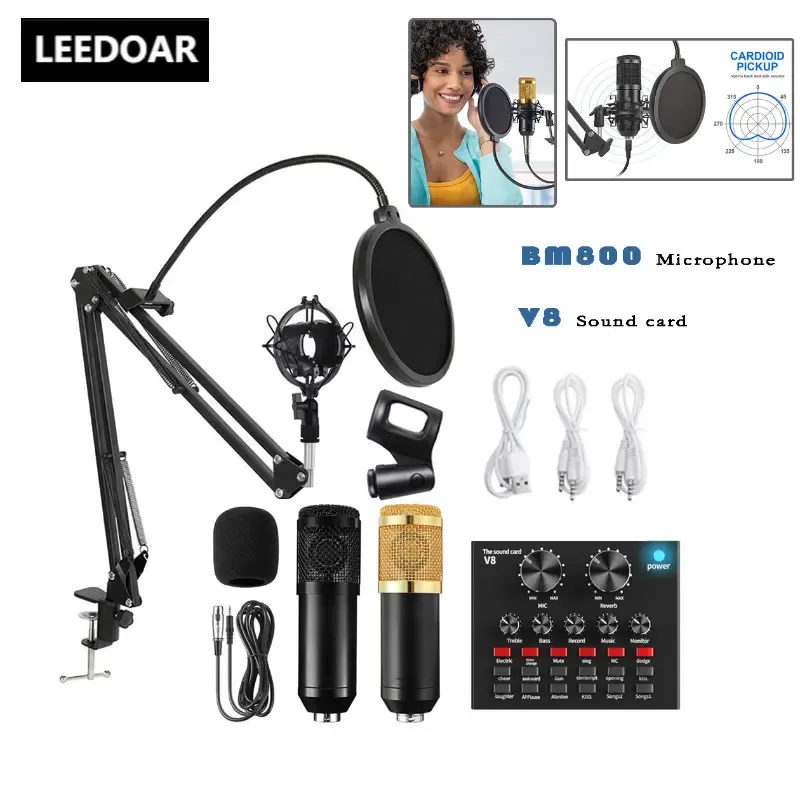 Mikrofonlar BM 800 V8 Ses Kartı Seti Profesyonel Ses Kondenser Mic Studio Singing Mikrofon Karaoke Podcast Kaydı Canlı Akış Kayıt