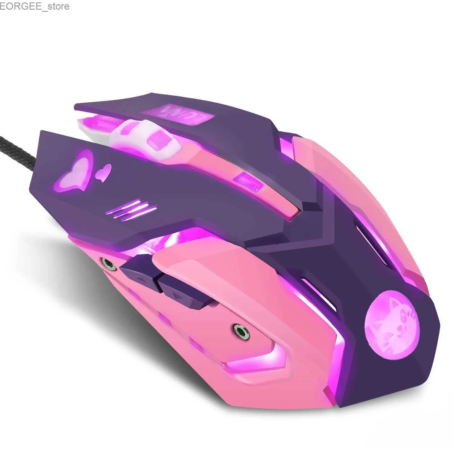 Mice Silent Pink Light Purple Glow Anime Cute Computer Mouse Wired Optoelectronic Game Mouse Y240407