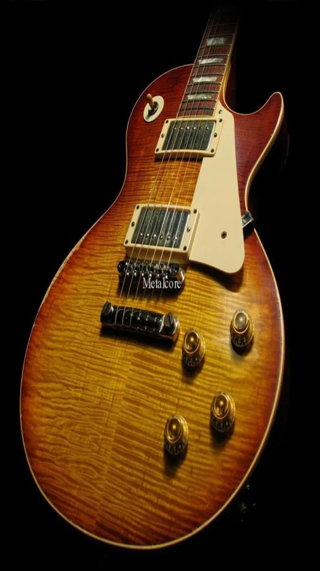 Ciężki relikwia Billy Bons Perly Gates Flame Klon Top Vintage Sunburst Electric Guitar One Piece Mahogany Body Neck No Scalf Dołącz 7132827