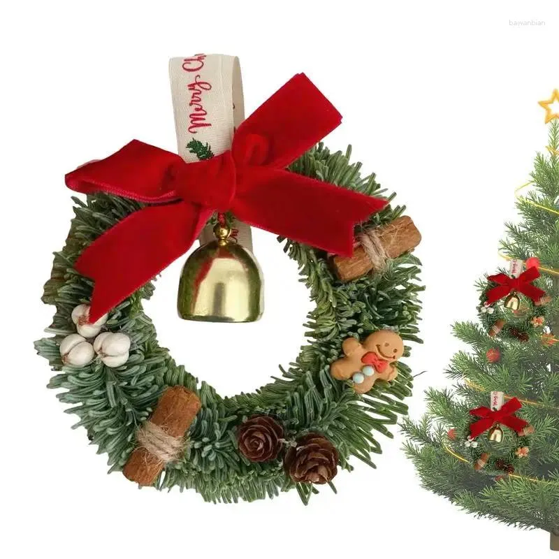 Decorative Flowers Mini Christmas Wreaths Reusable Garland With Bells And Bow Front Door Ornaments For Trees Walls Doors