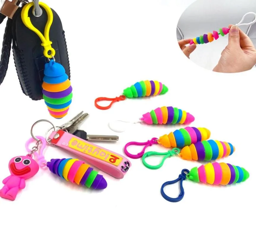 Fidget Toys Slug Keychain artikulierte flexible 3D -Slugs Schlüsselanhänger Sensorische matschige Stressablagerung Autismus braucht Antistress Rainbow1441946