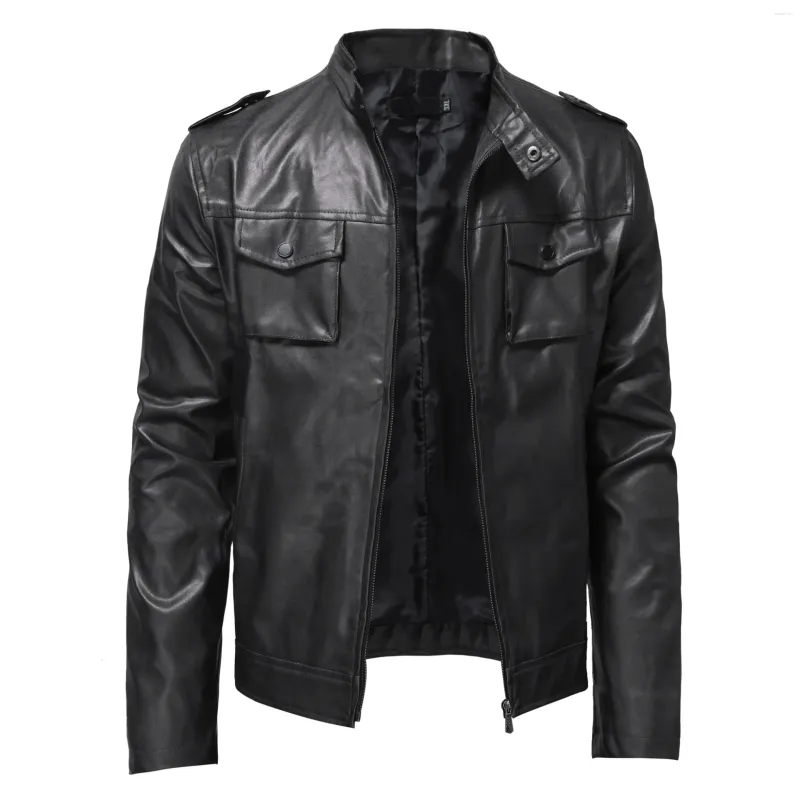 Heren Jackets Business Gentleman Warm Zipper Cardigan Pu Leather Stand Collar Slim Jacket