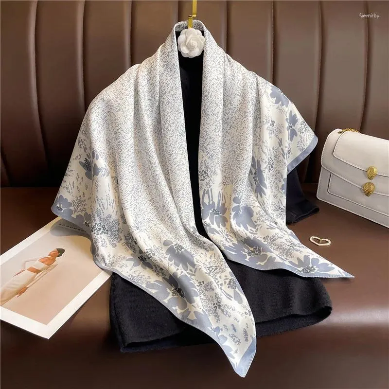 Scarves Nejanhom Fashion 35 Inch Silk Feeling Scarf Medium Square Twill Head For Women Hijab