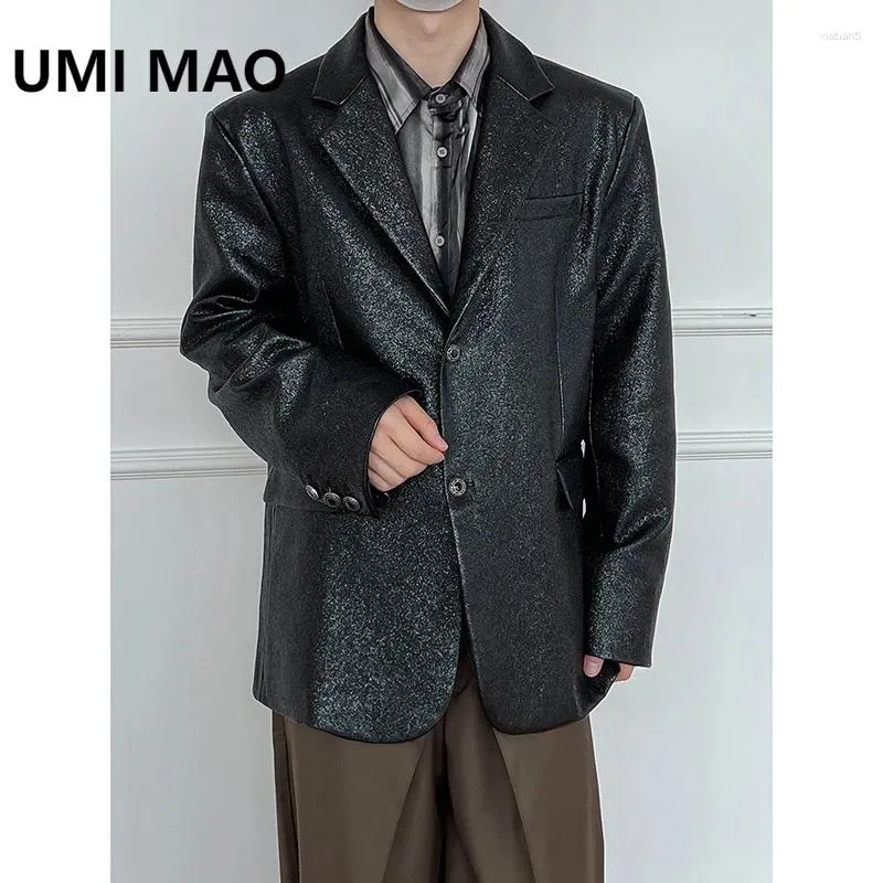 Herrdräkter umi mao yamamoto mörk lack läder blazers jacka avancerad amerikansk retro motorcykel topp svart kappa för män kvinnor