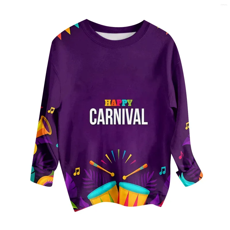 Moletons femininos do carnaval do carnaval da mulher casual máscara de manga longa Capuz de pulôver impressa Top sudaderas mujer 2024